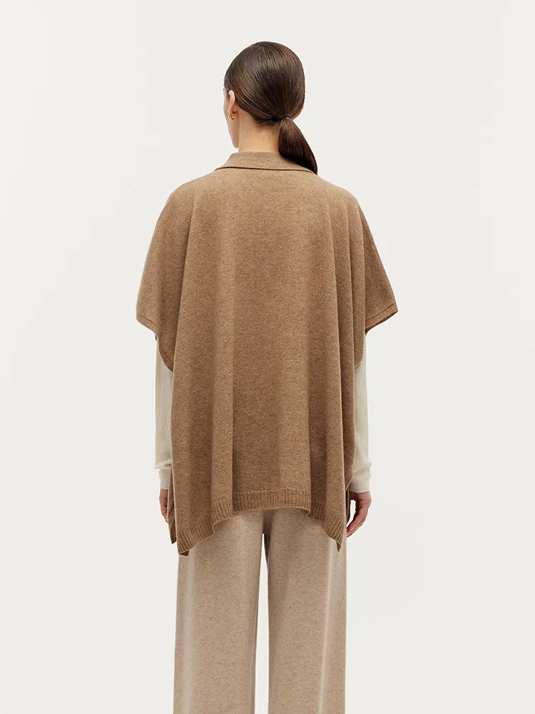 100% Cashmere Polo Collar Poncho Sweater