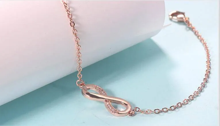 14K Gold CZ Accented Infinity Symbol Bracelet in White or Rose Gold for Woman Any Occasion Holiday Birthday