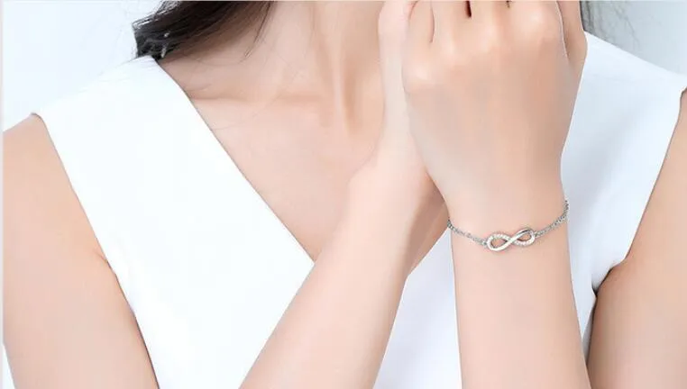 14K Gold CZ Accented Infinity Symbol Bracelet in White or Rose Gold for Woman Any Occasion Holiday Birthday