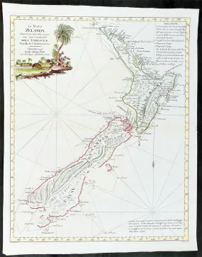 1778 Antonio Zatta Antique Map of New Zealand af. Captain James Cook - Beautiful