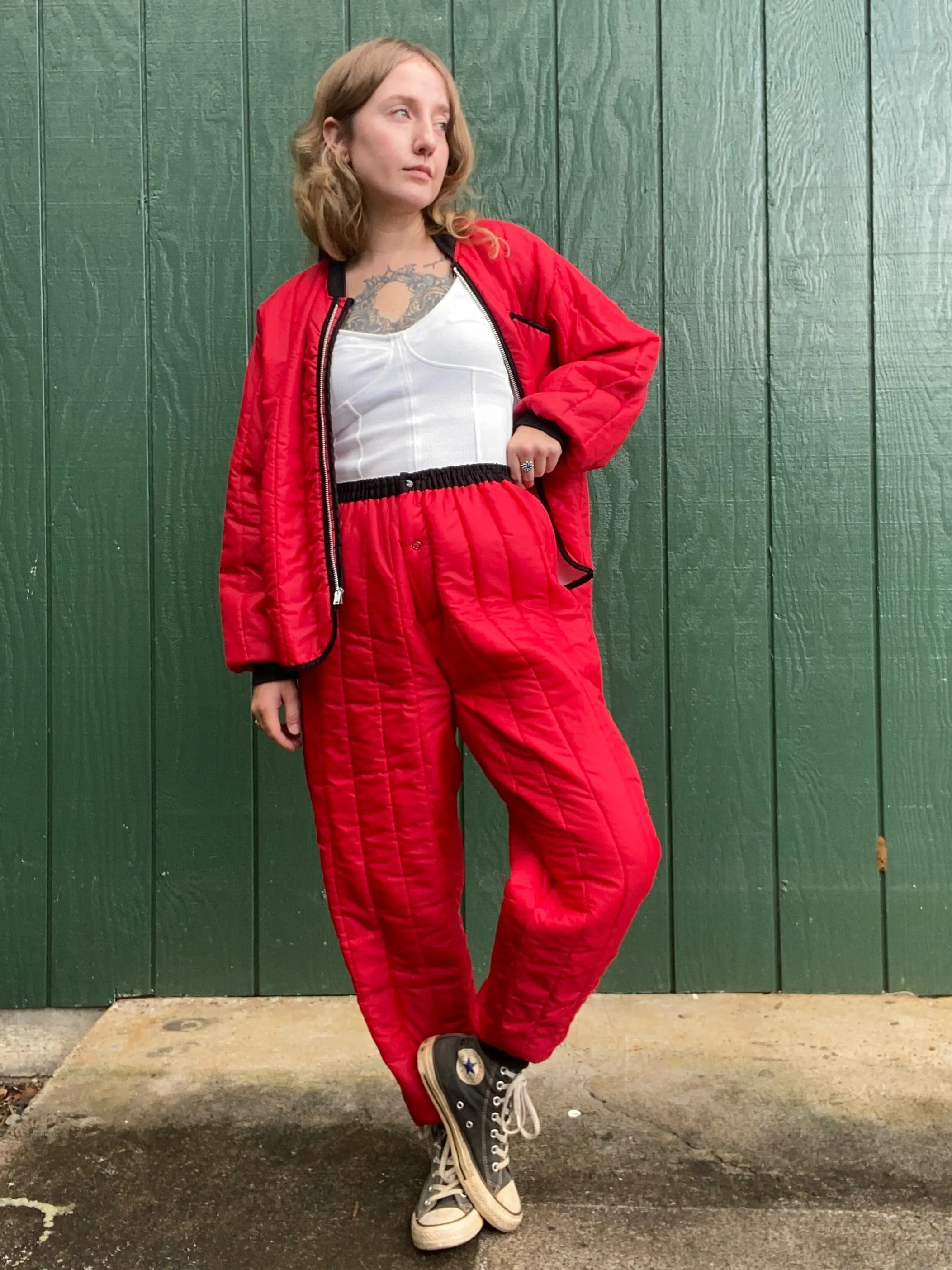 1960s / 1970s Antler Red Dacron Quilted Liner Jacket & Pants Set