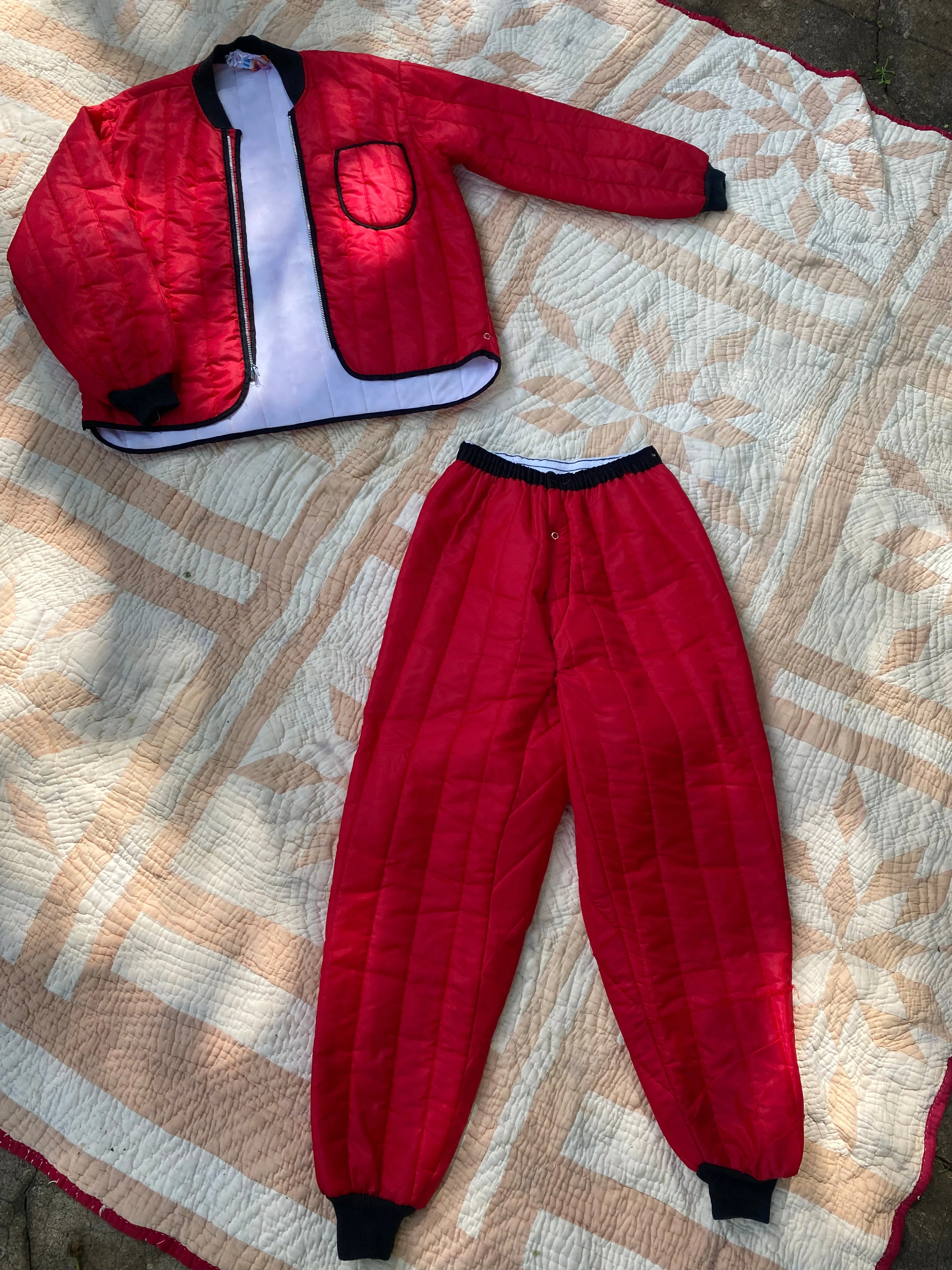 1960s / 1970s Antler Red Dacron Quilted Liner Jacket & Pants Set