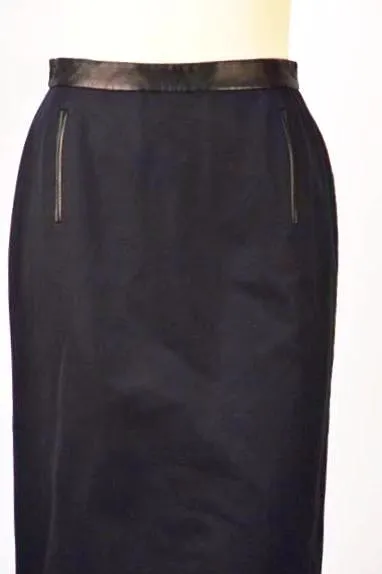 1990s Givenchy by Galliano Navy and Leather Cape Skirt Suit