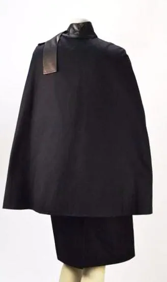 1990s Givenchy by Galliano Navy and Leather Cape Skirt Suit