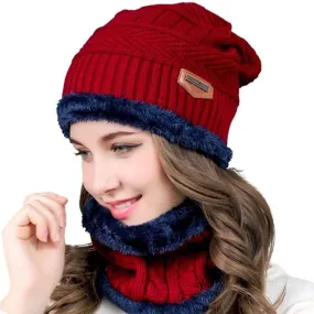 2 Piece Set - Warm Thick Knitted Cap & Scarf Set