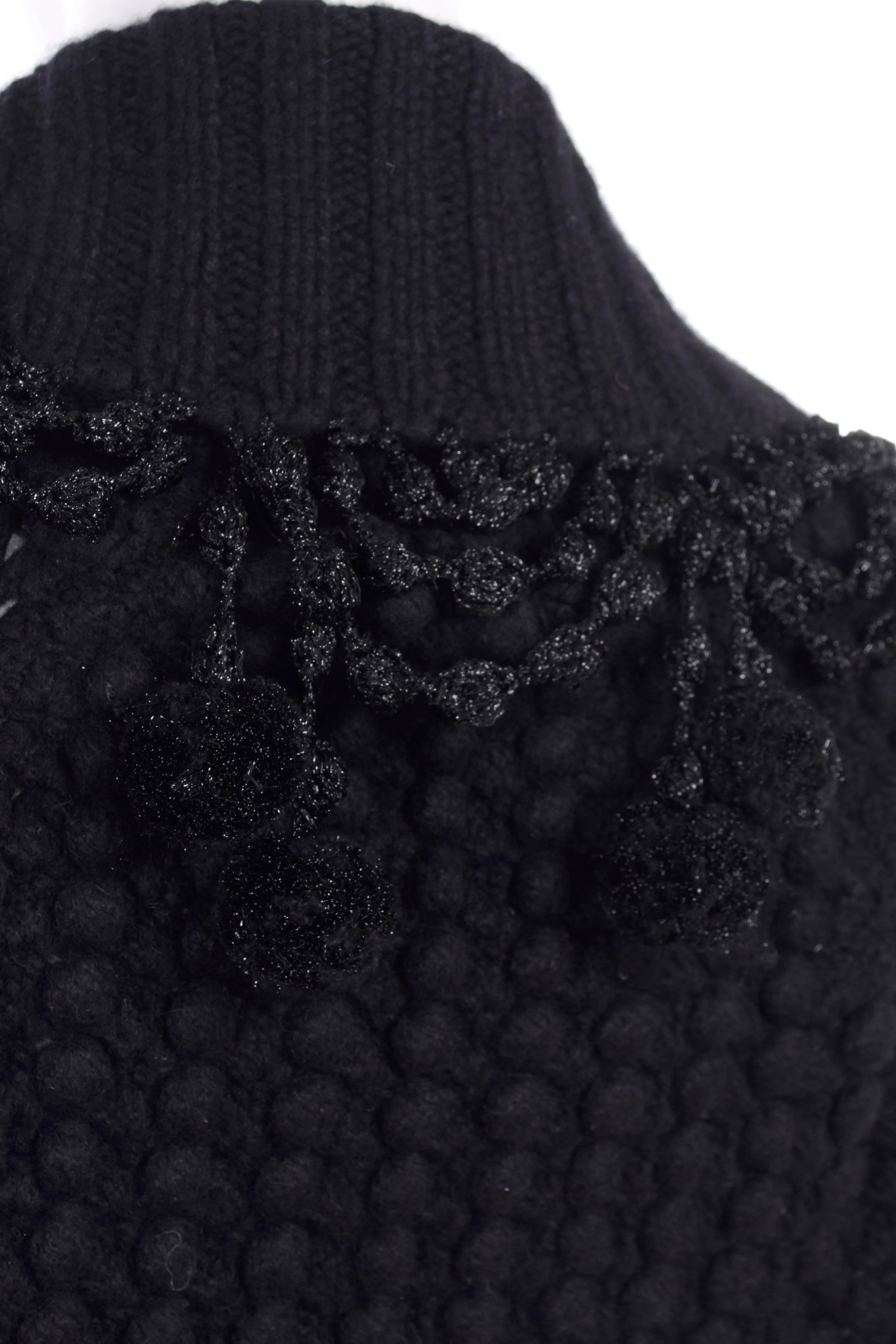 2006 Oscar de la Renta Black Cashmere Pom Pom Bolero Sweater Jacket