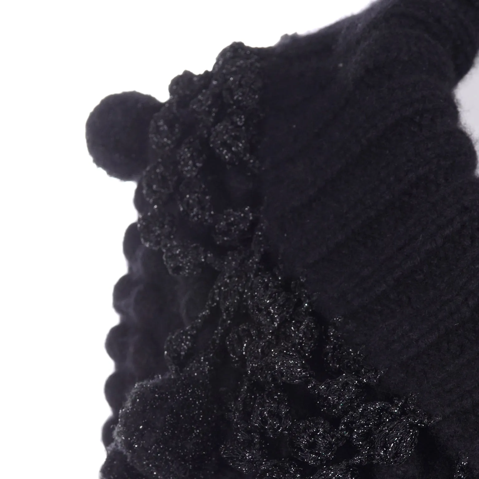 2006 Oscar de la Renta Black Cashmere Pom Pom Bolero Sweater Jacket