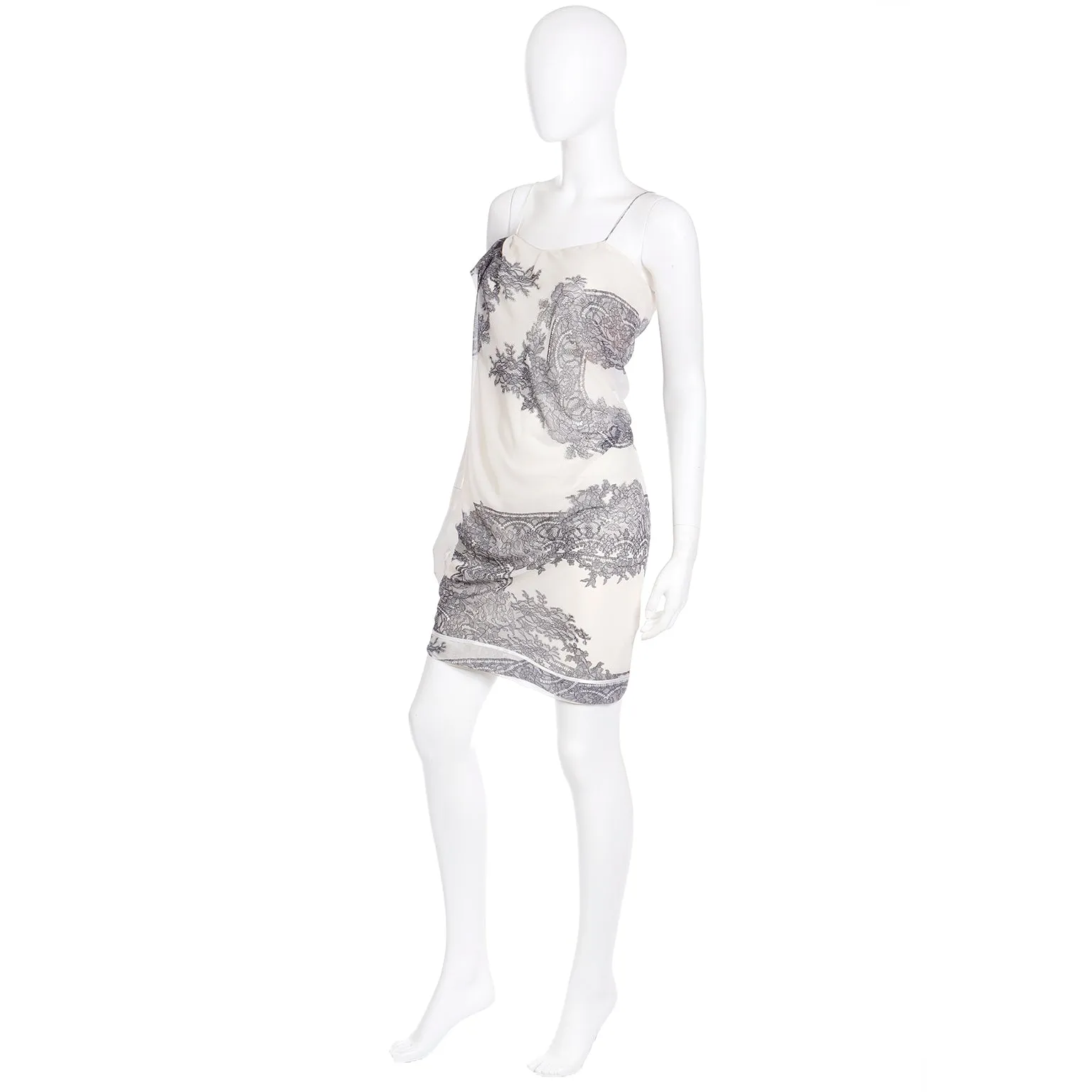 2007 John Galliano Deadstock Lace Print Black & White Silk Dress