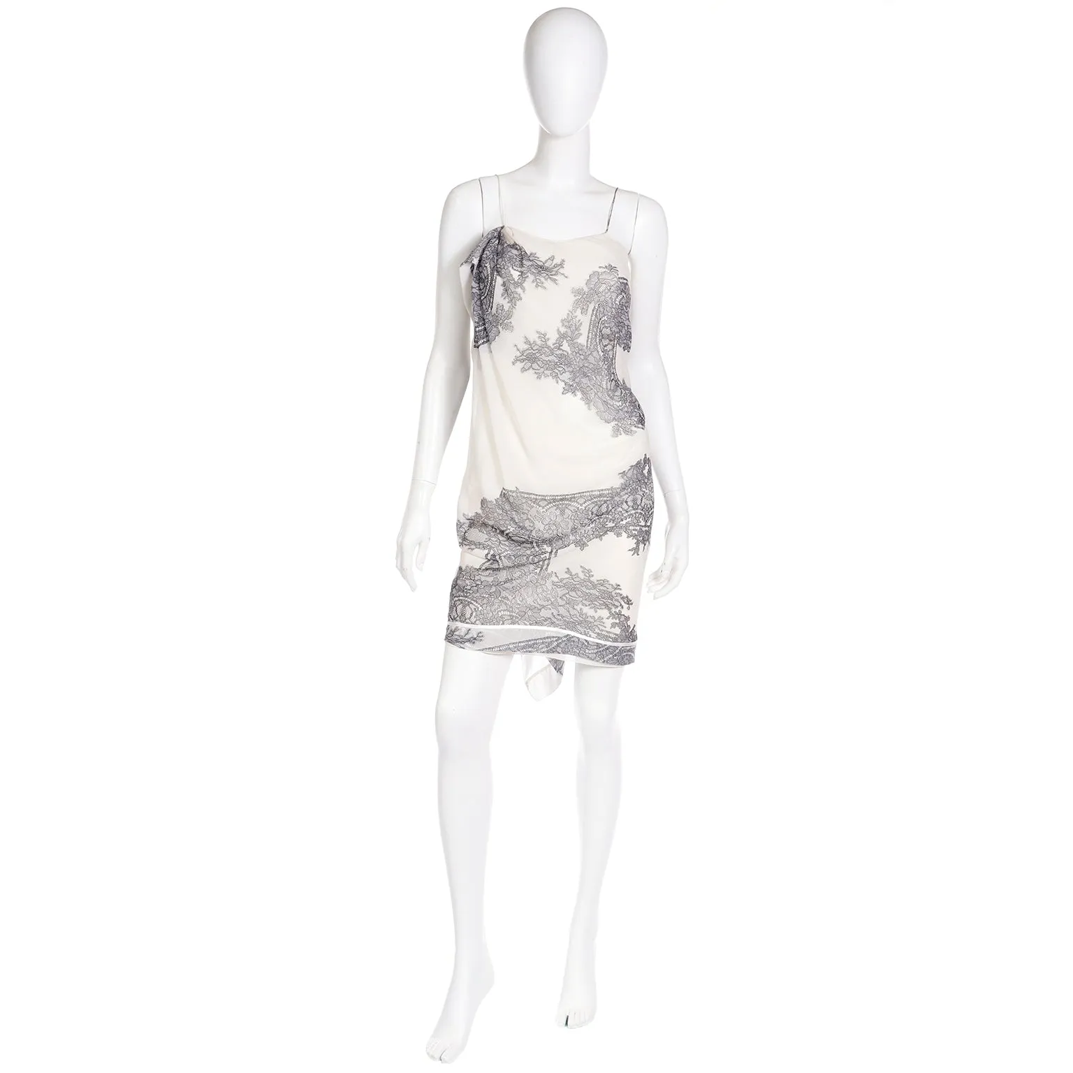 2007 John Galliano Deadstock Lace Print Black & White Silk Dress