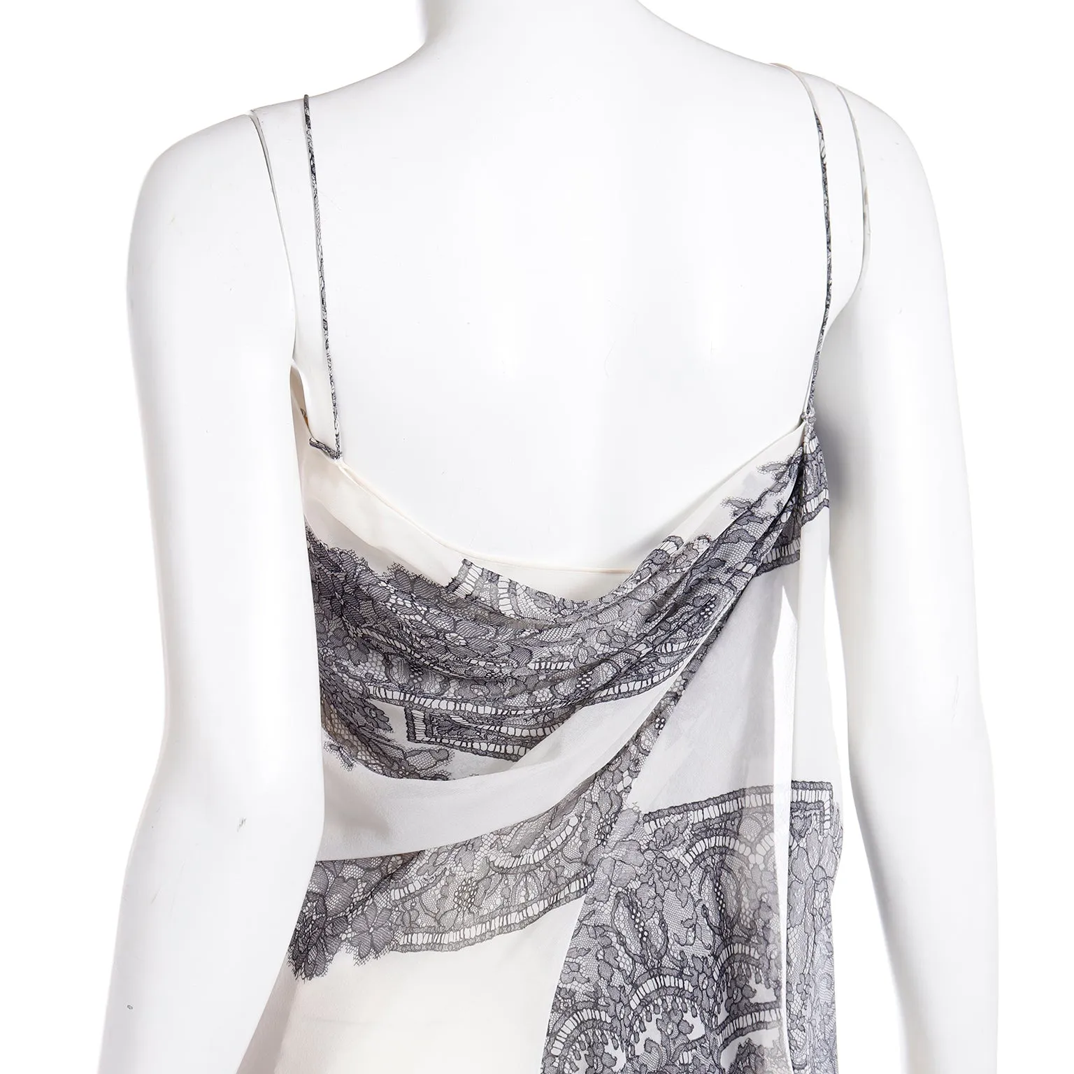 2007 John Galliano Deadstock Lace Print Black & White Silk Dress