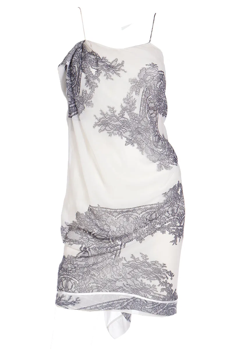 2007 John Galliano Deadstock Lace Print Black & White Silk Dress