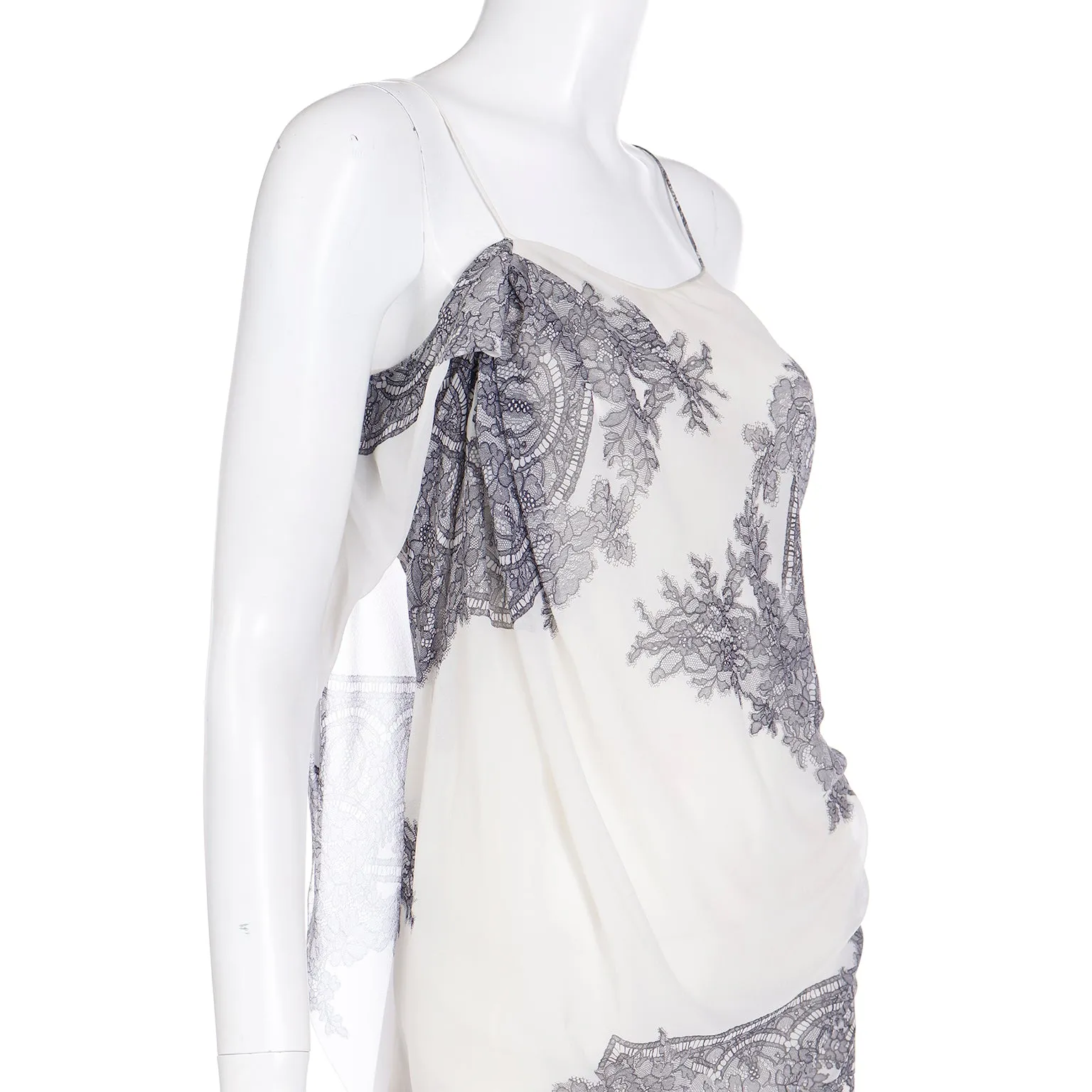 2007 John Galliano Deadstock Lace Print Black & White Silk Dress