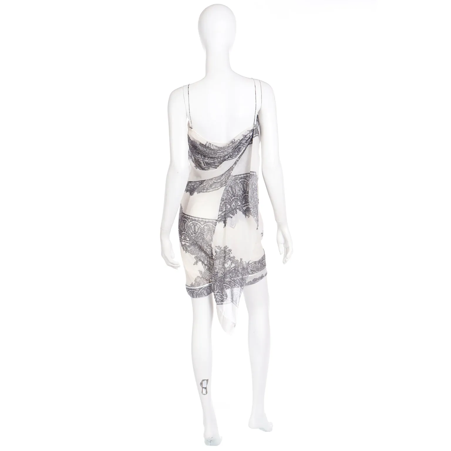 2007 John Galliano Deadstock Lace Print Black & White Silk Dress