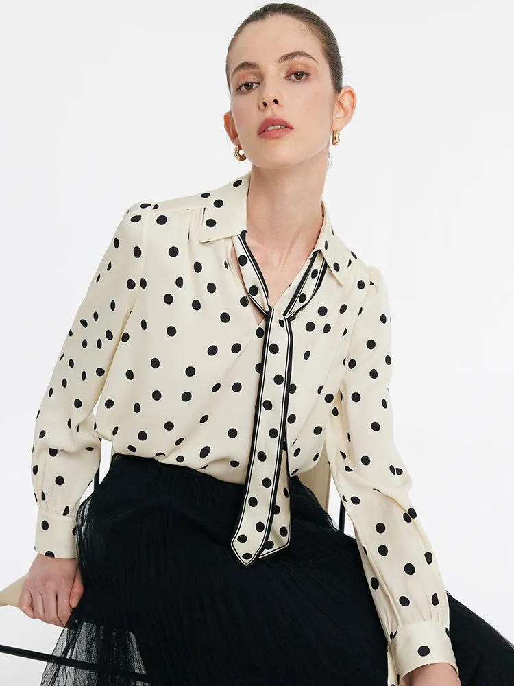 22 Momme Mulberry Silk Polka Dots Printed Women Shirt With Flaps