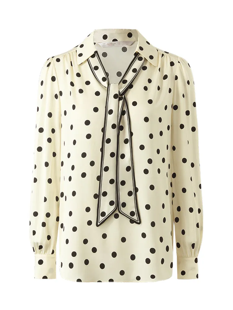 22 Momme Mulberry Silk Polka Dots Printed Women Shirt With Flaps