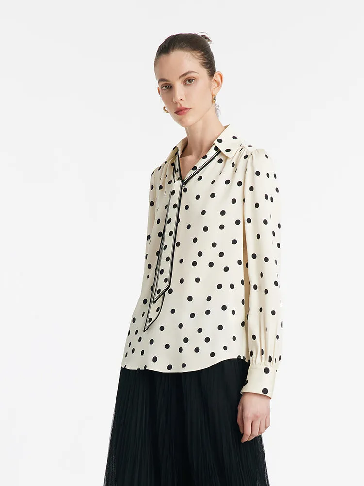 22 Momme Mulberry Silk Polka Dots Printed Women Shirt With Flaps