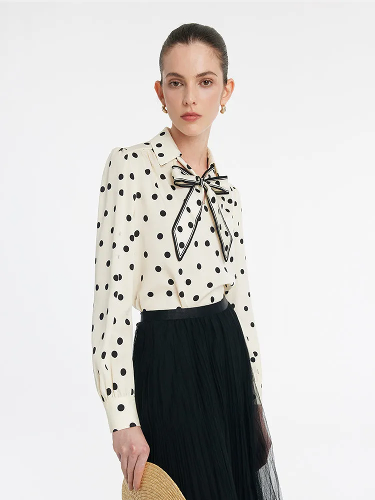 22 Momme Mulberry Silk Polka Dots Printed Women Shirt With Flaps