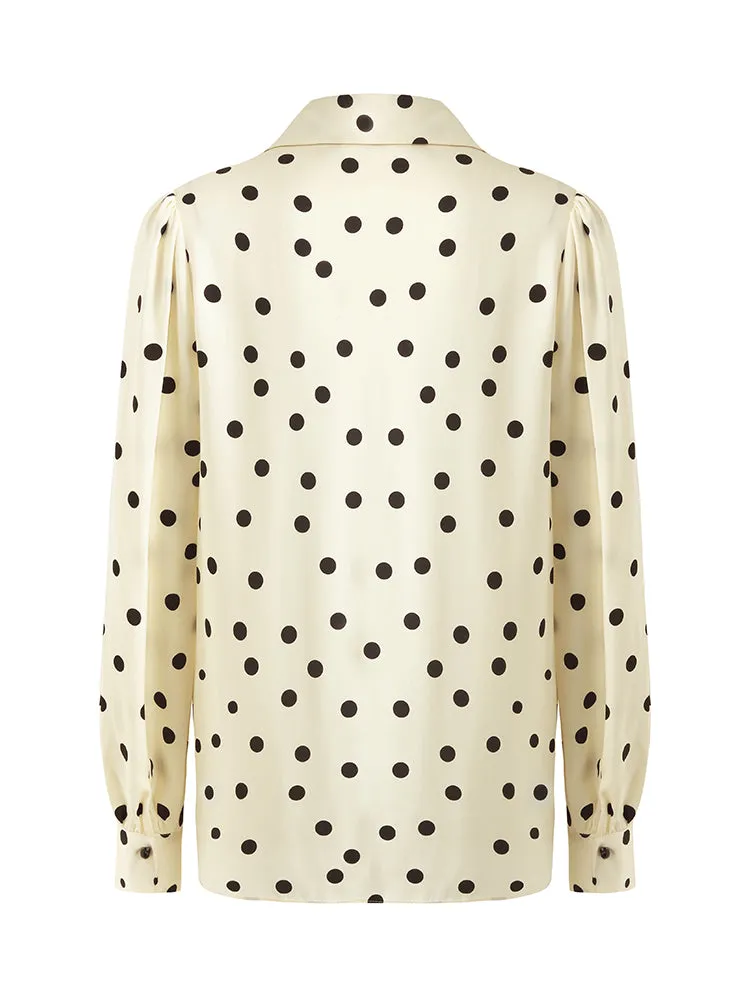 22 Momme Mulberry Silk Polka Dots Printed Women Shirt With Flaps