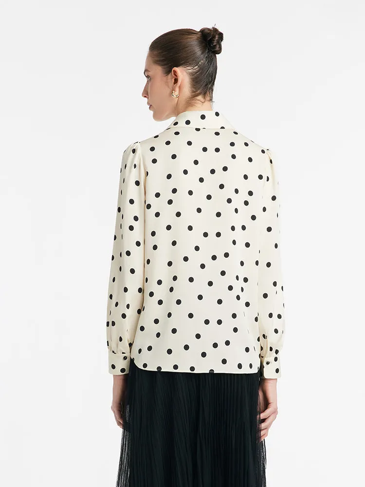 22 Momme Mulberry Silk Polka Dots Printed Women Shirt With Flaps