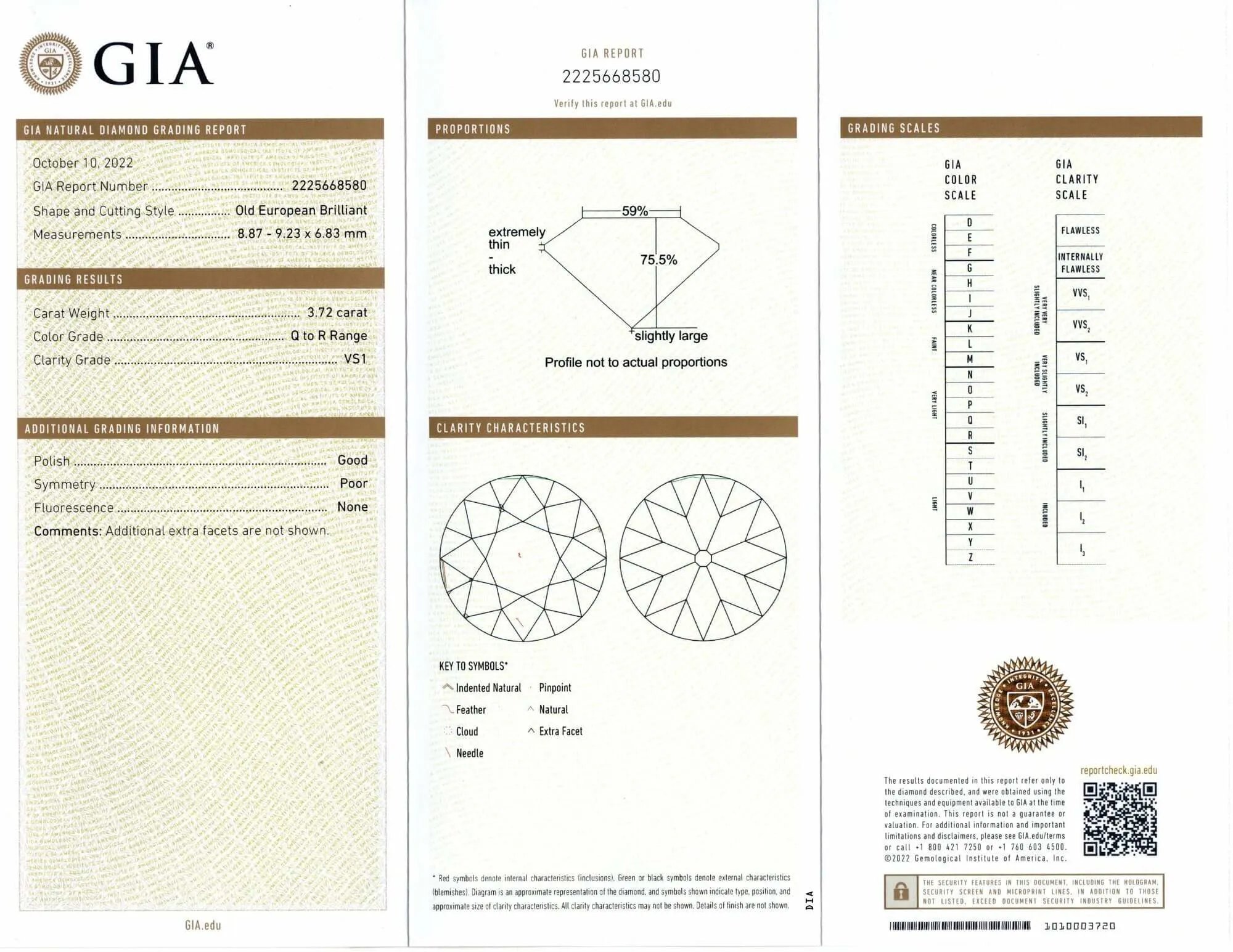 3.72ct GIA CERTIFIED Q-R VS1 OLD EUROPEAN CUT DIAMOND LOOSE VINTAGE NATURAL