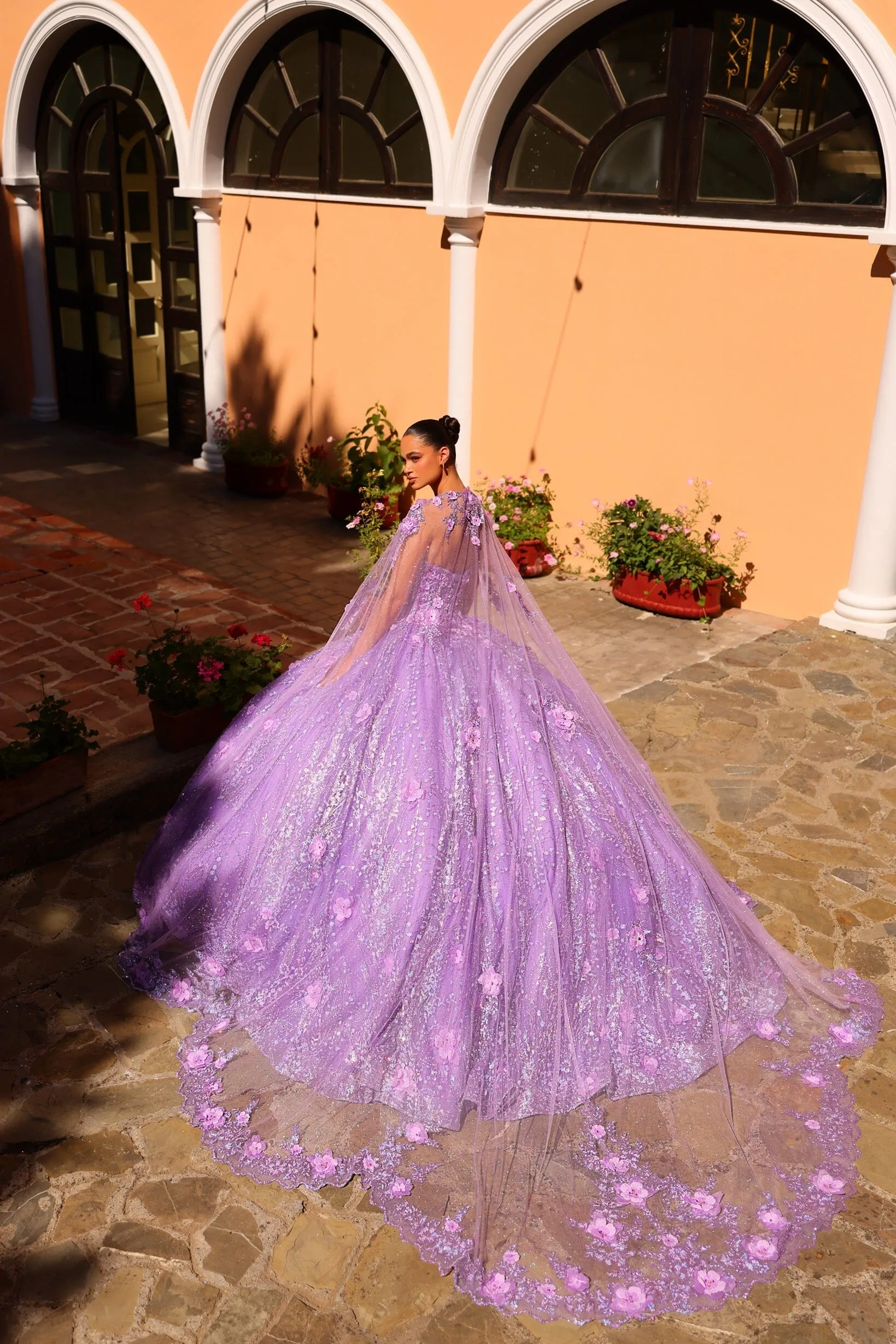 3D Floral Glitter Cape Quinceanera Dress by Amarra 54248