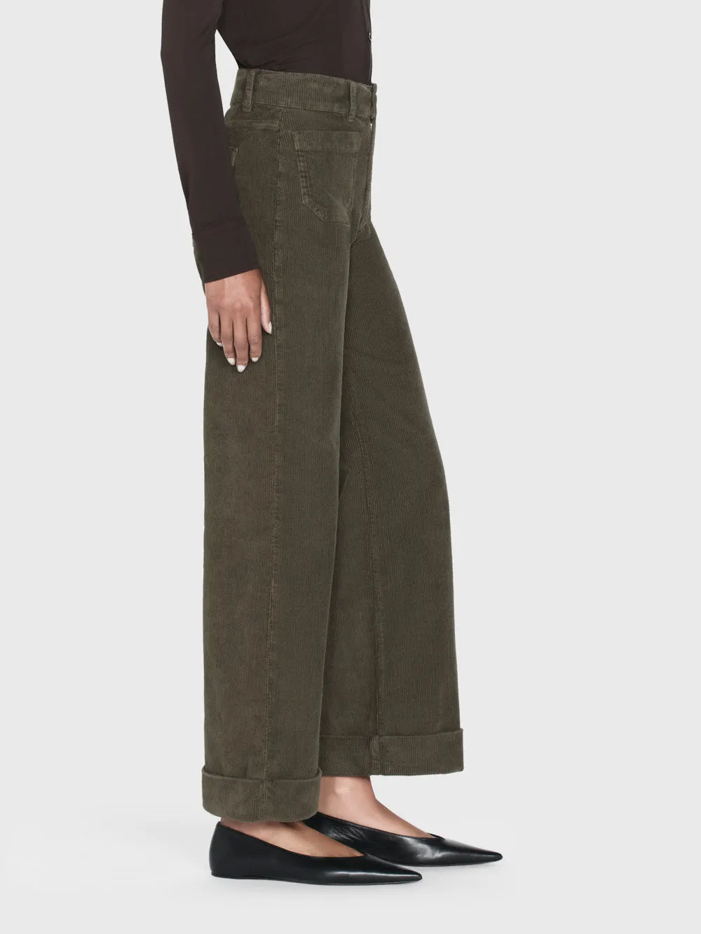 70's Cropped Wide Leg Corduroy -- Rich Military