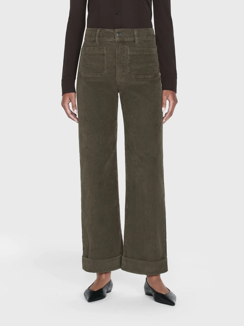 70's Cropped Wide Leg Corduroy -- Rich Military