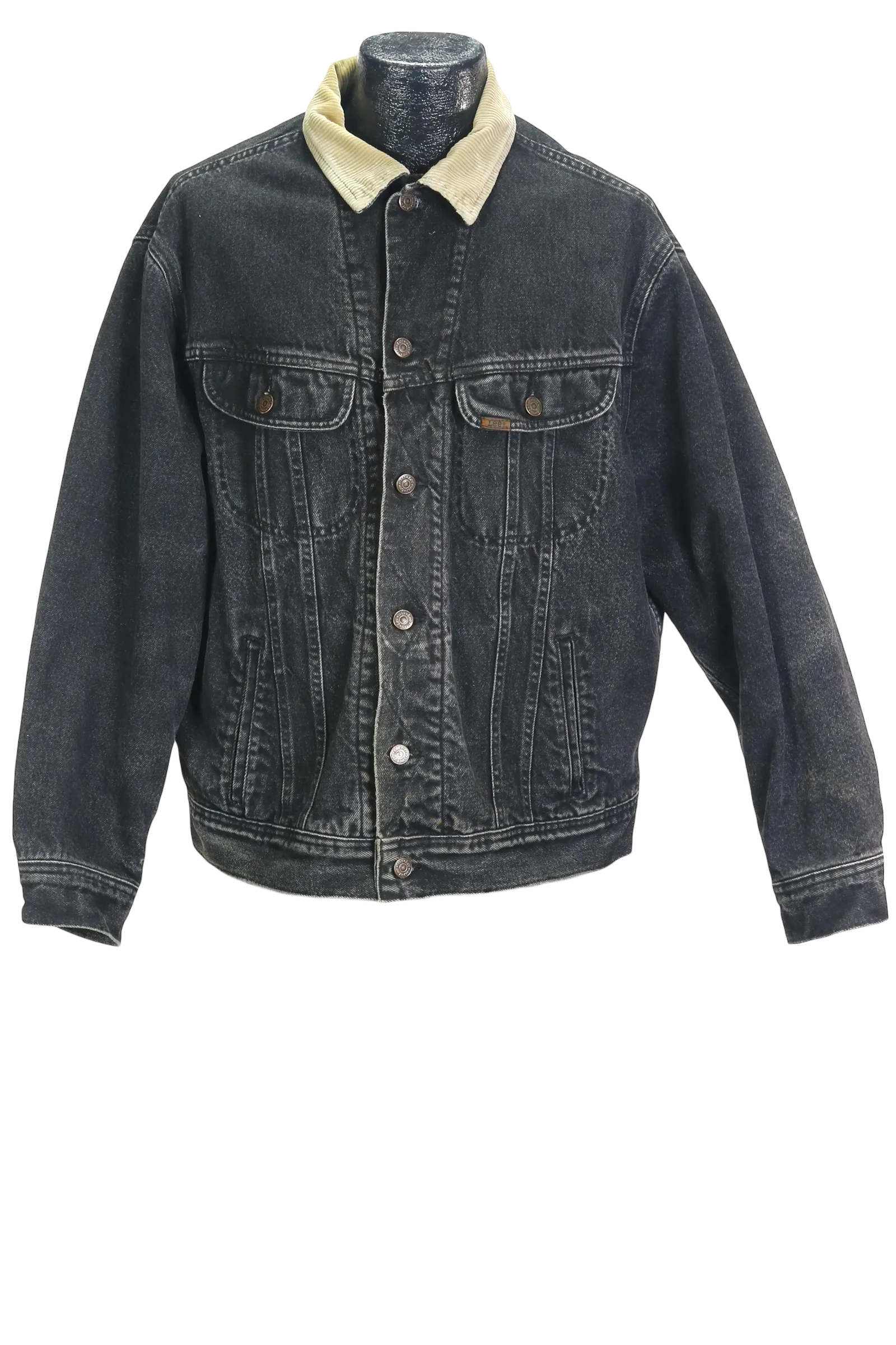 80s Lee Blk Denim & Cord Collar Jacket              L