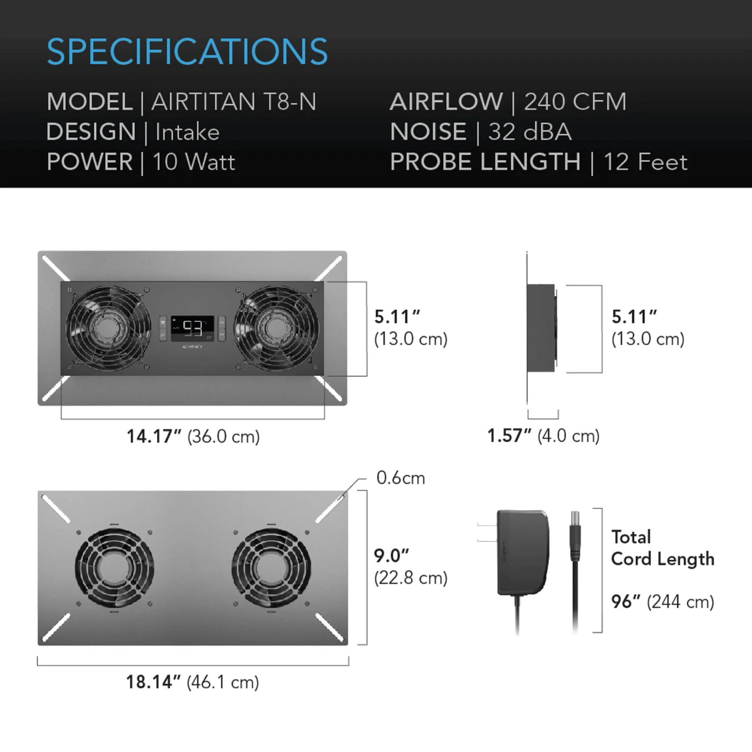 AC Infinity AIRTITAN T8-N, Crawlspace and Basement Ventilator Fan, Temperature and Humidity Controller, IP-44 Rated, Intake