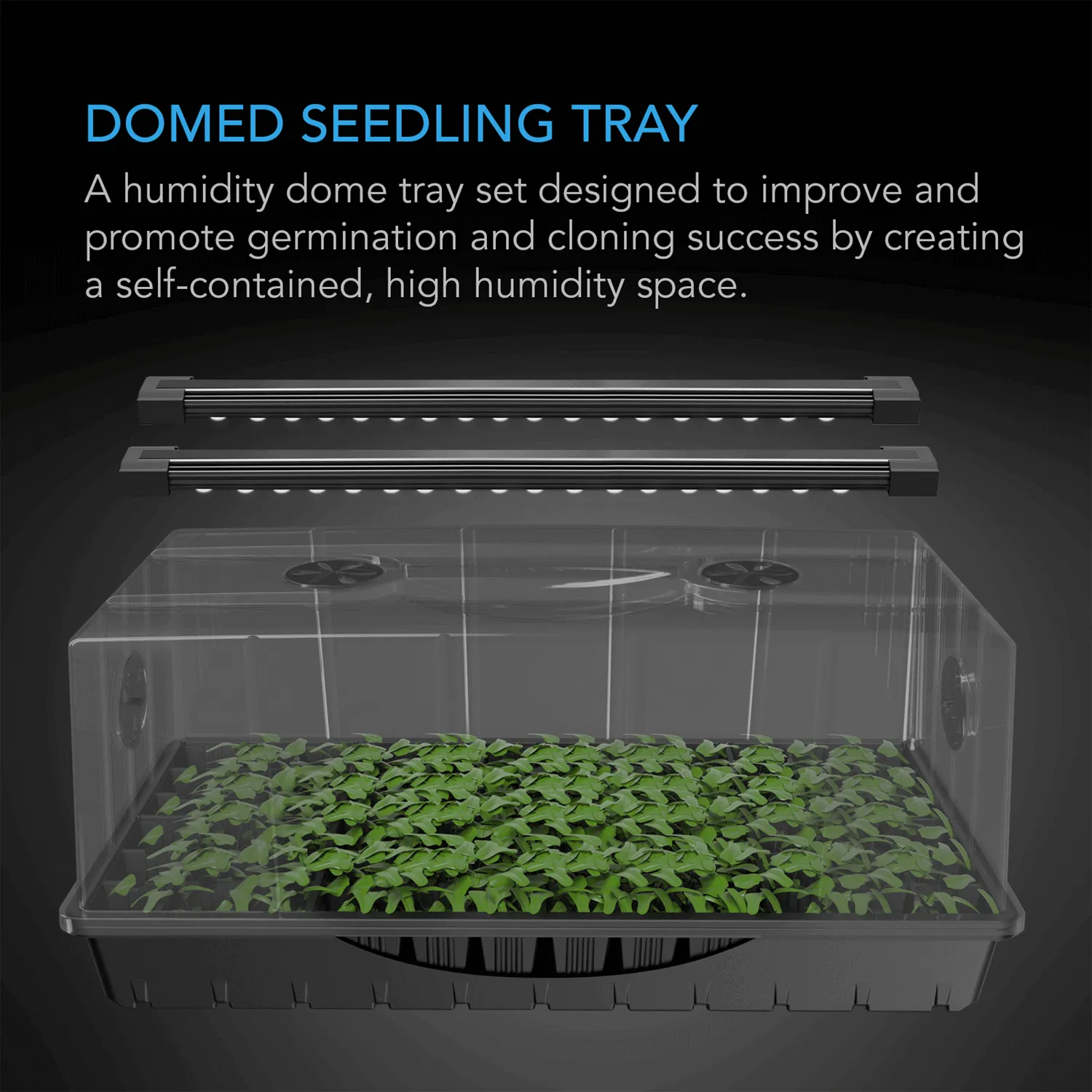 AC Infinity Humidity Dome, Germination Kit with LED Grow Light Bars, 6x12 Cell Tray