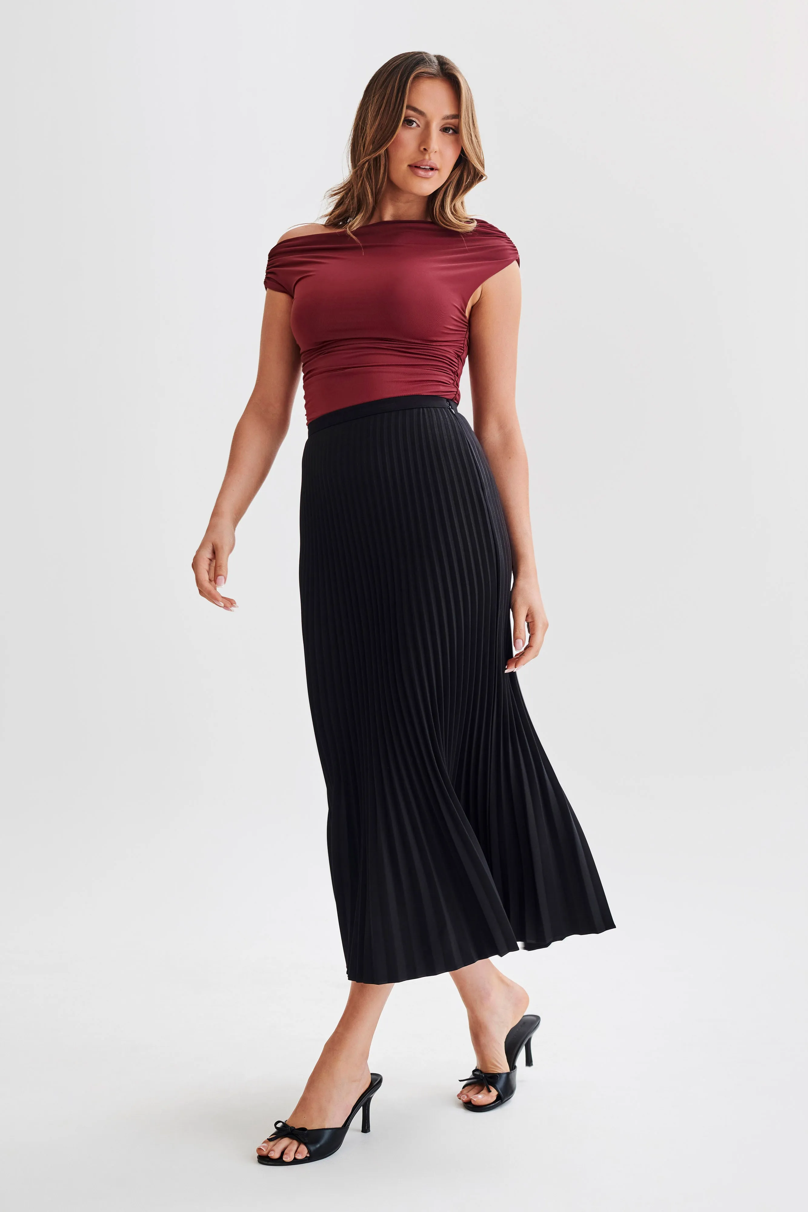 Alayna Recycled Nylon Ruched Top - Wine