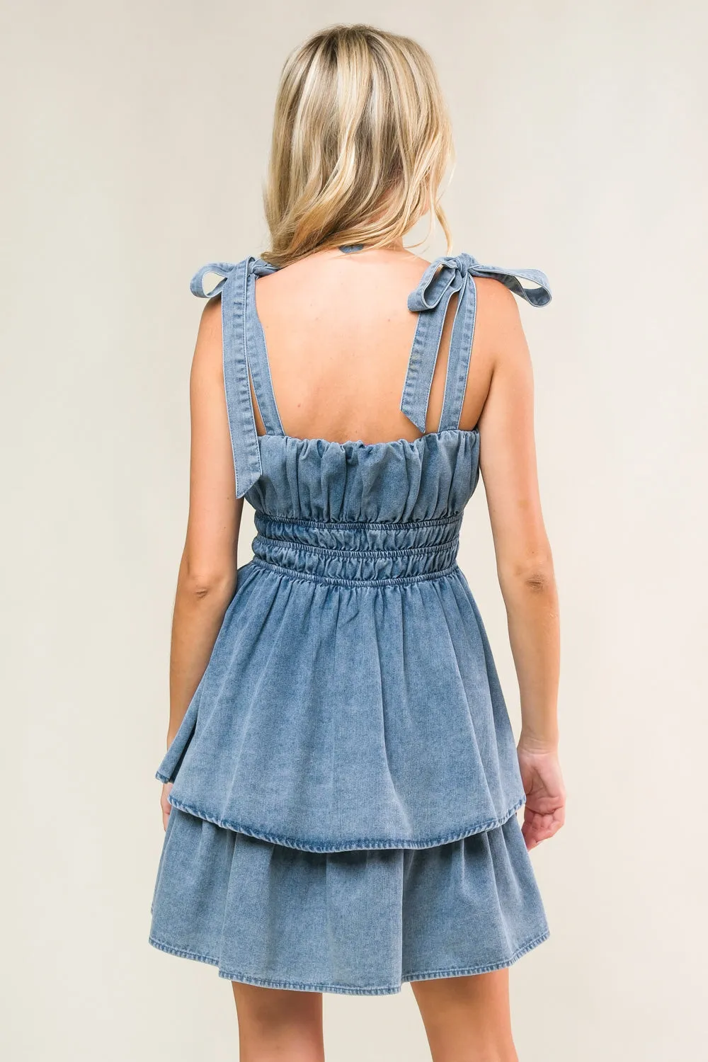 ALONG THE SHORELINE DENIM MINI DRESS