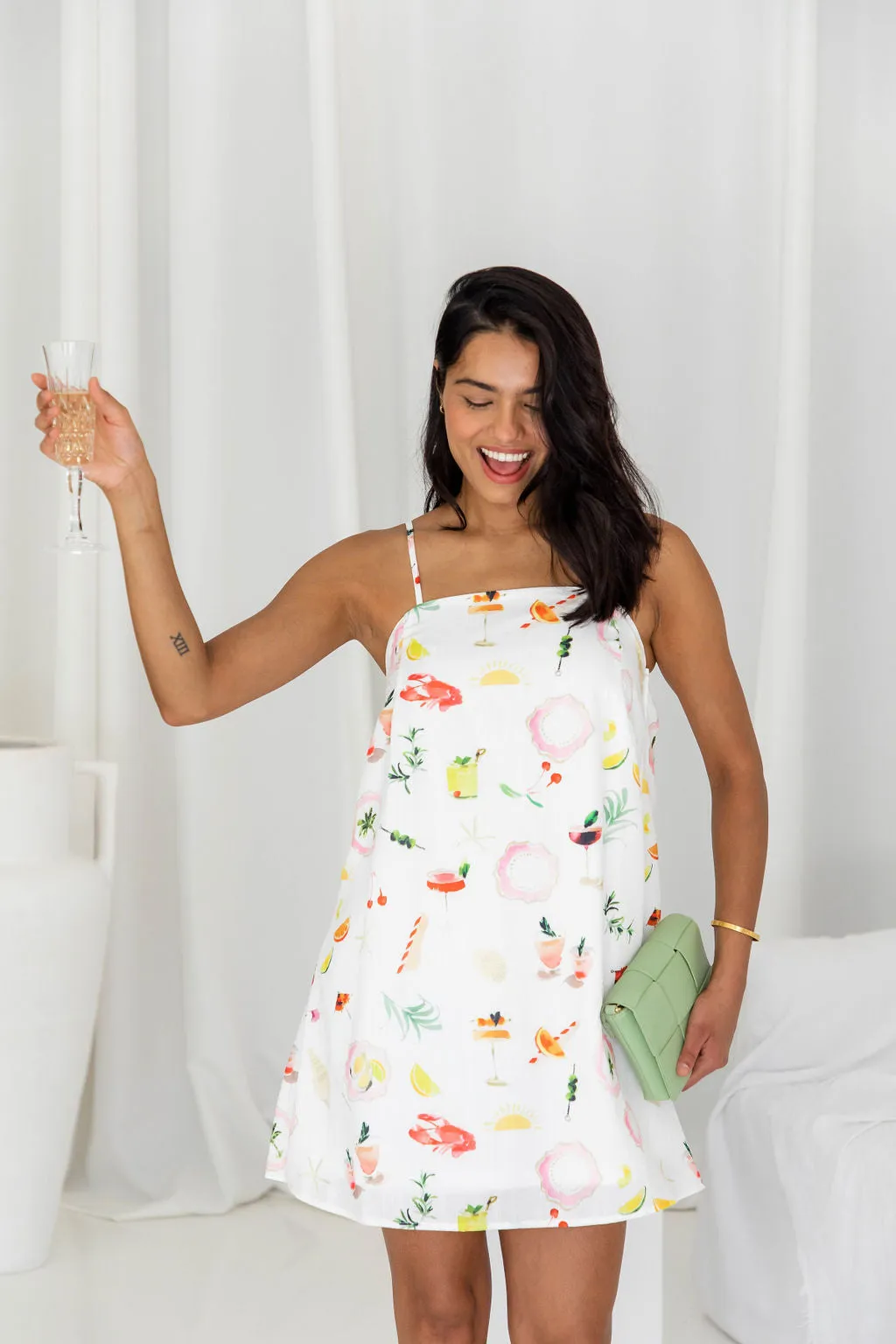 Amali Slip Dress - Cocktail Hour Print