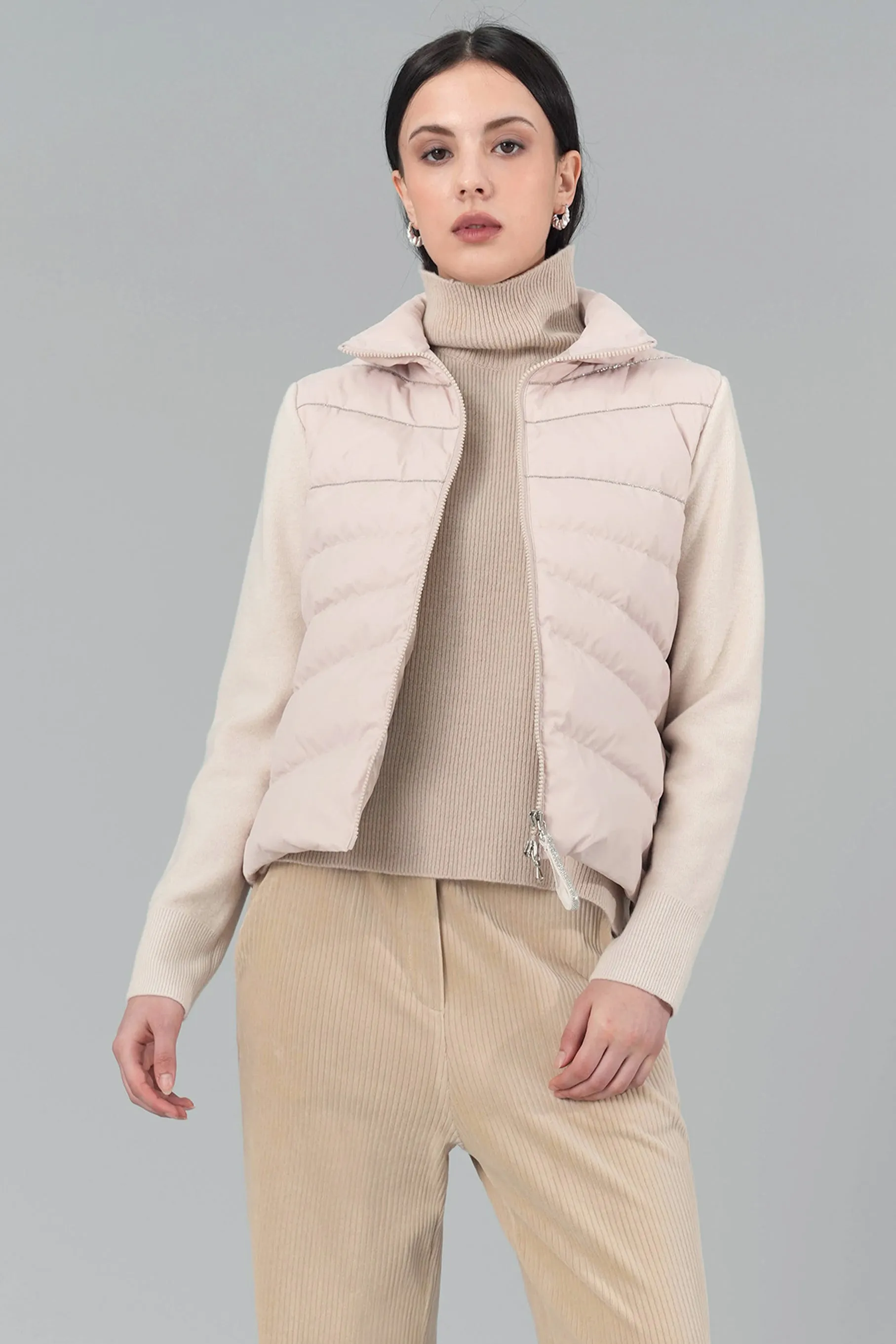 Anais Knit Padded Jacket, Beige