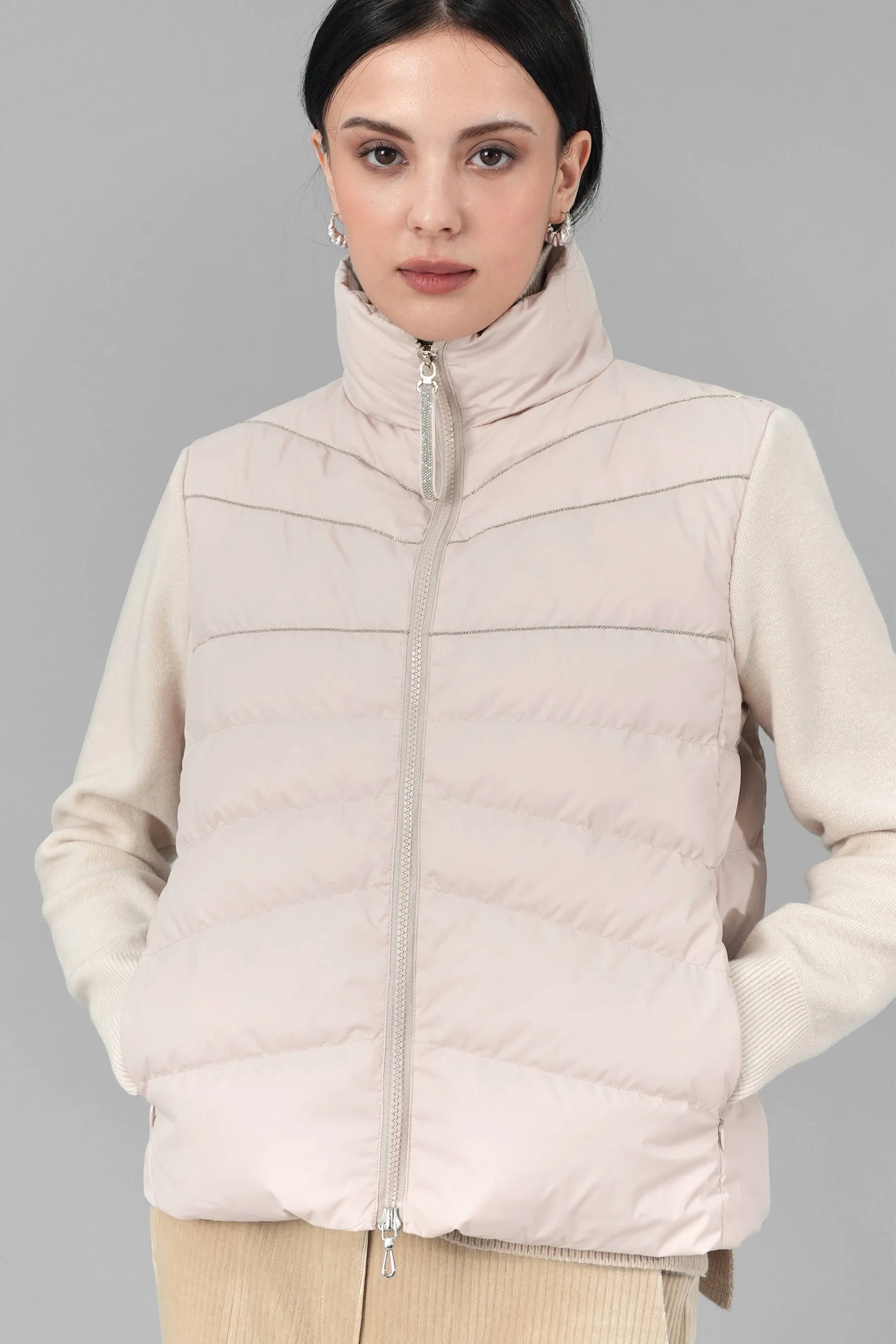 Anais Knit Padded Jacket, Beige