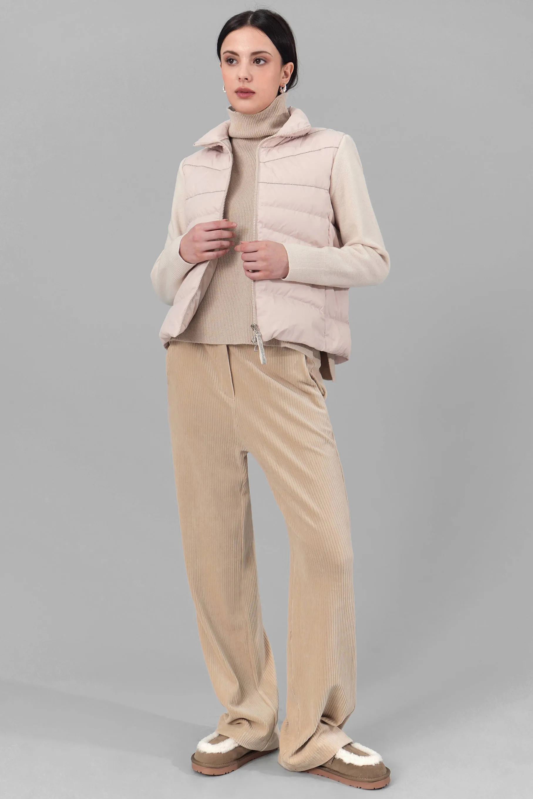 Anais Knit Padded Jacket, Beige