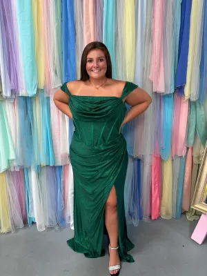 ATHENA Prom 8014 Corset Off the Shoulder Dress with Slit - Emerald, Red or Royal Blue