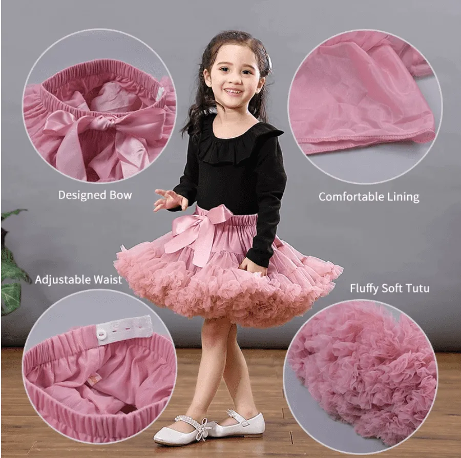 Baby Pink Fluffy Layered Tutu Skirt -  Girls Ballerina Pettiskirt