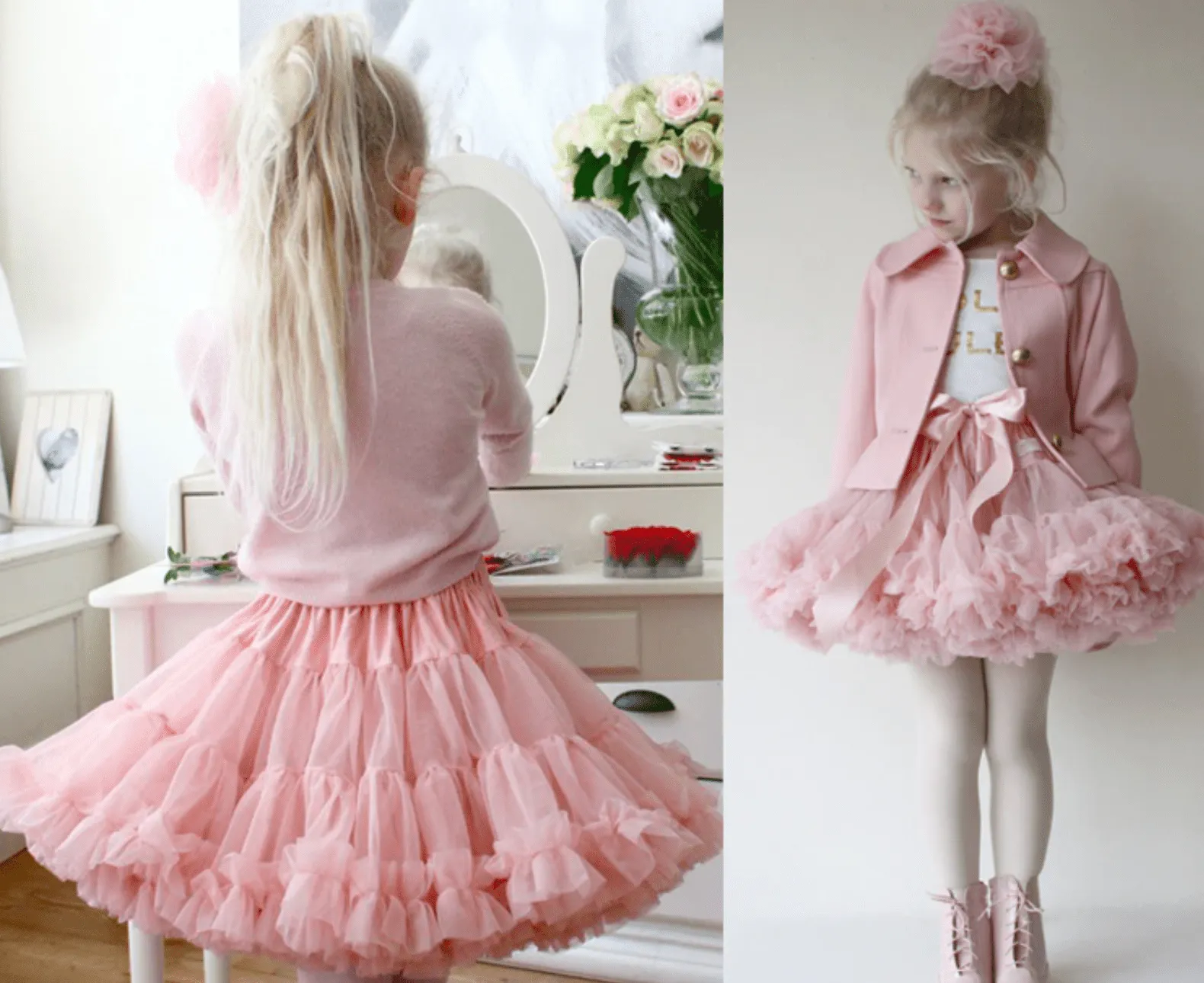 Baby Pink Fluffy Layered Tutu Skirt -  Girls Ballerina Pettiskirt