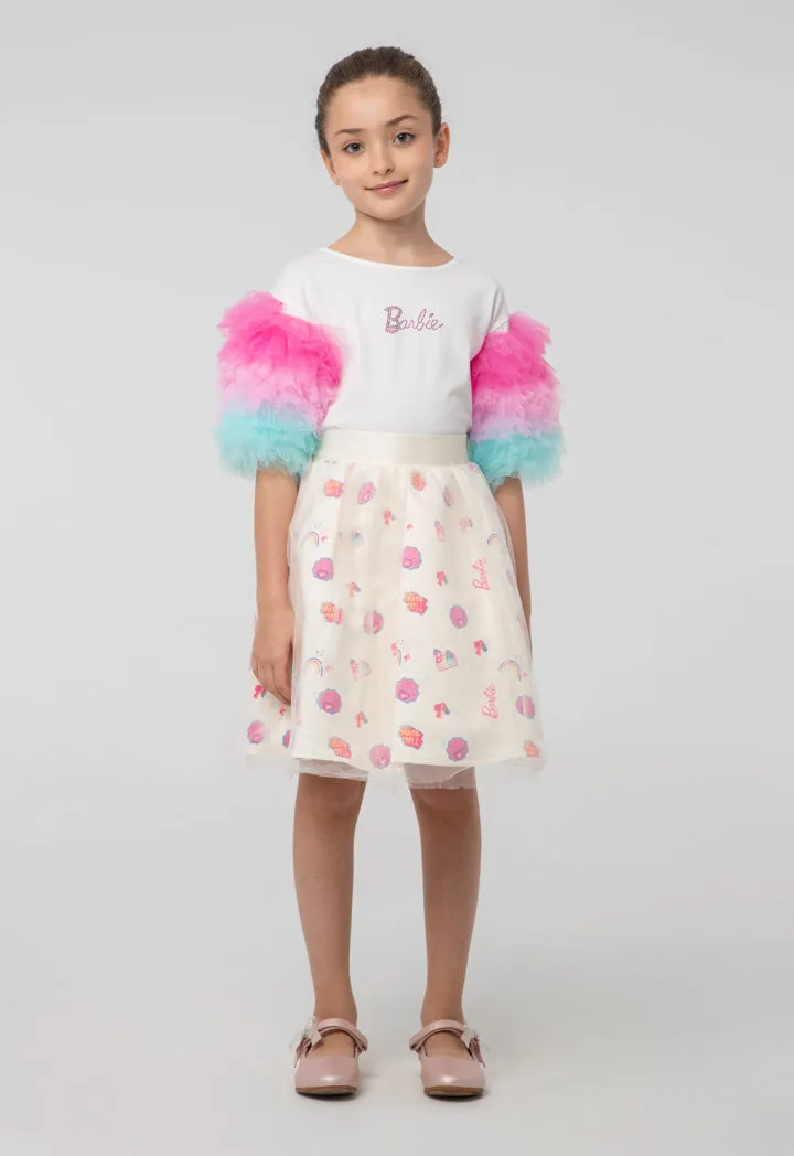 Barbie Tulle Mesh Printed Flare Skirt