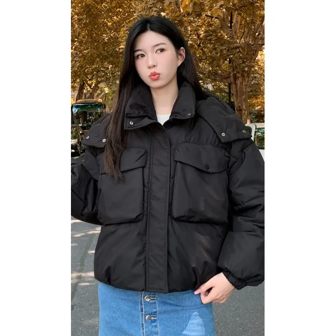 Bellows Pocket Cropped Puffer Jacket