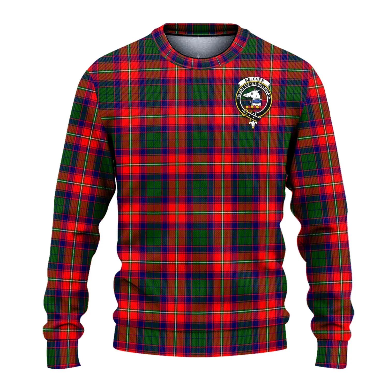 Belshes Tartan Ugly Sweater with Family Crest