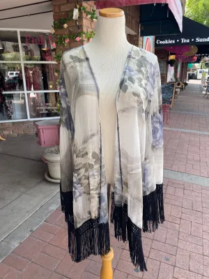 Black and Ivory Fringe Kimono