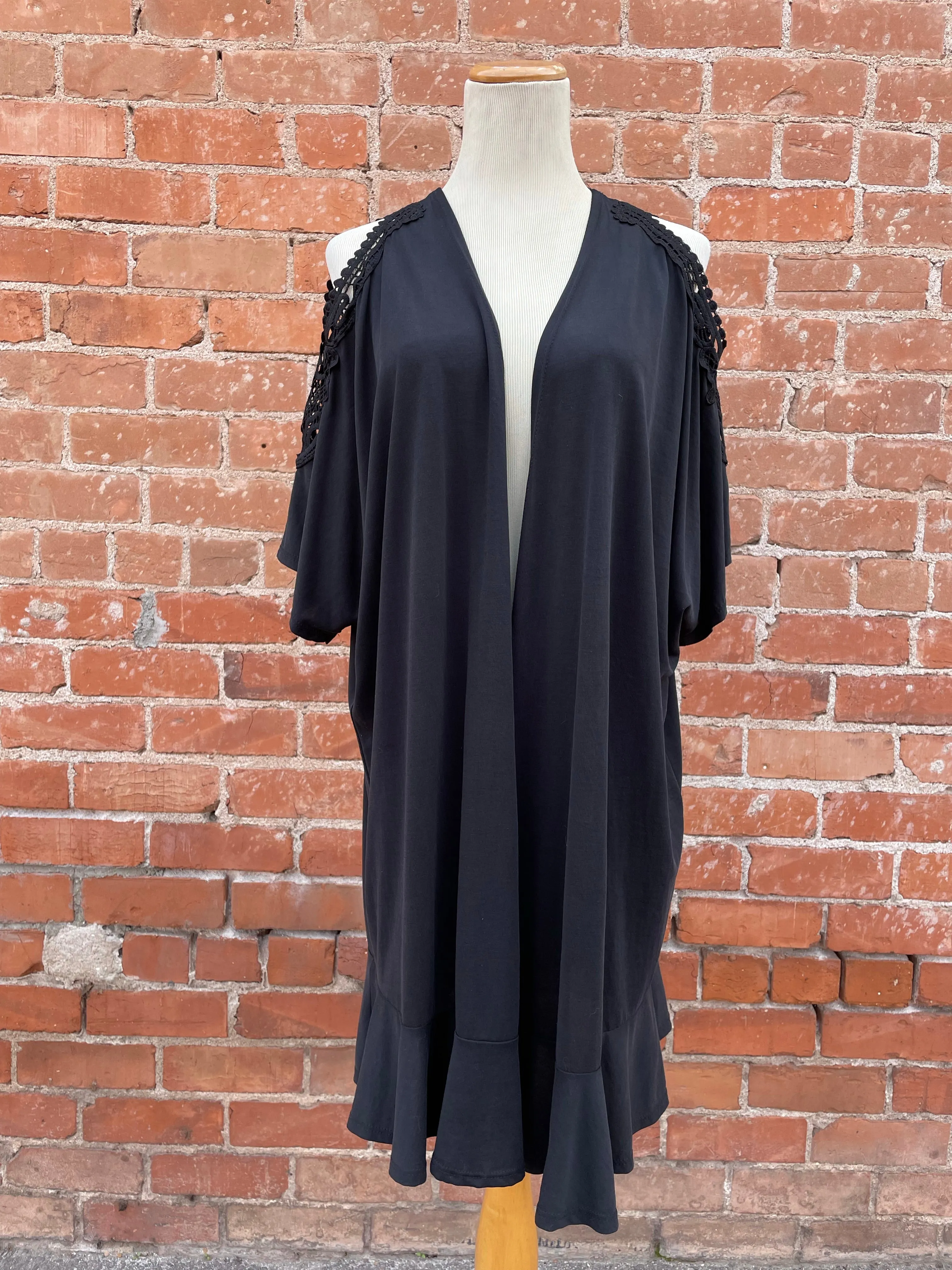 Black Cold Shoulder Kimono