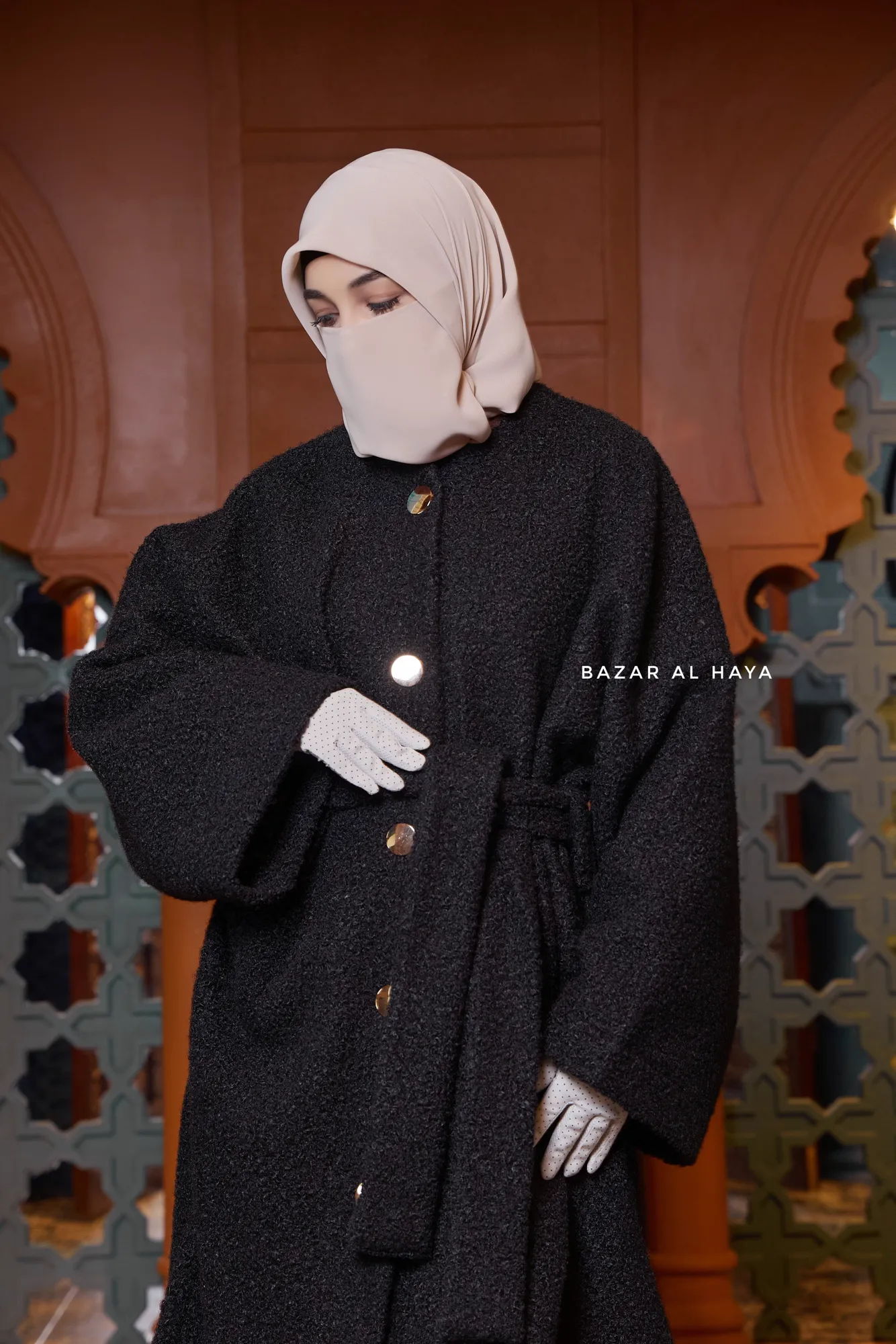 Black Damla Loose Warm Coat - Premium Teddy Wool