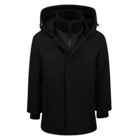 Black Hooded Wool Dressy Coat