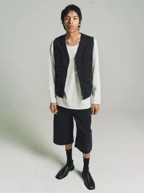 Black Soft Bleached Denim 4 Pocket Gilet