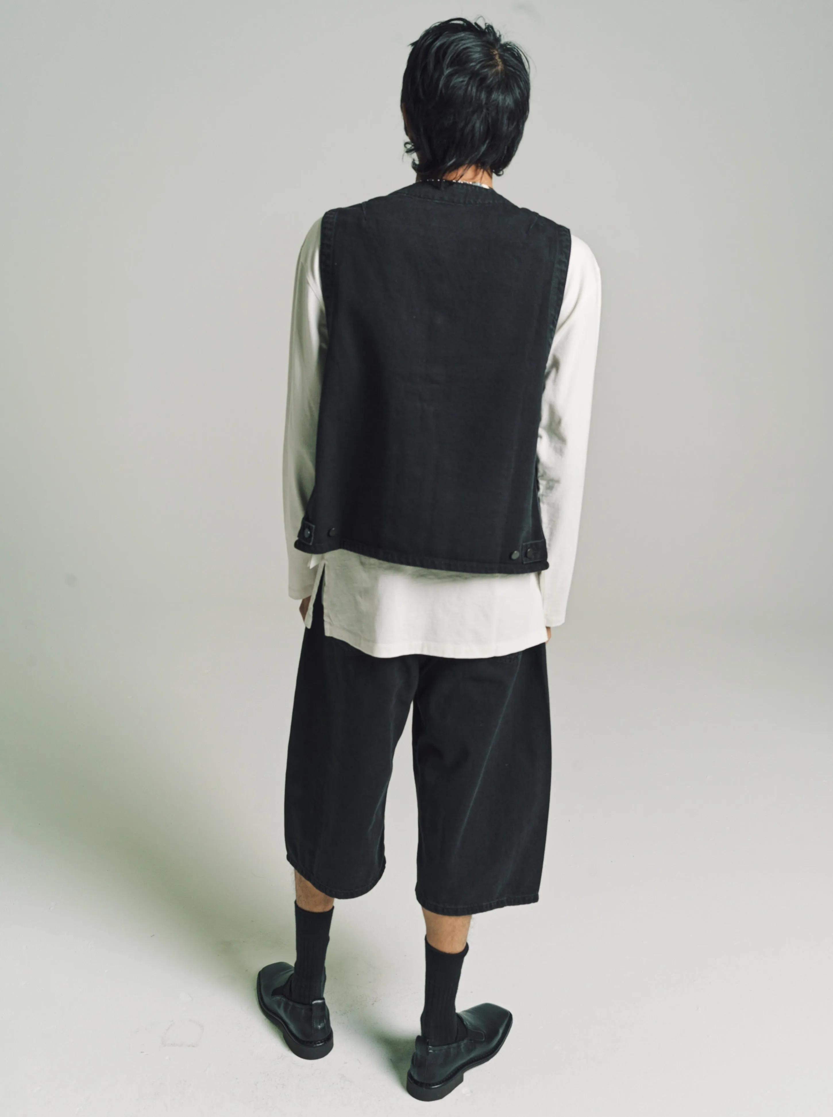 Black Soft Bleached Denim 4 Pocket Gilet