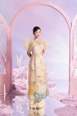 Blithe Fitted Cape Sleeved Organza Long Length Ao Dai