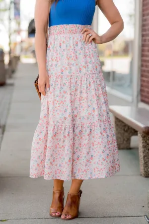 Blossoms Tiered Midi Skirt